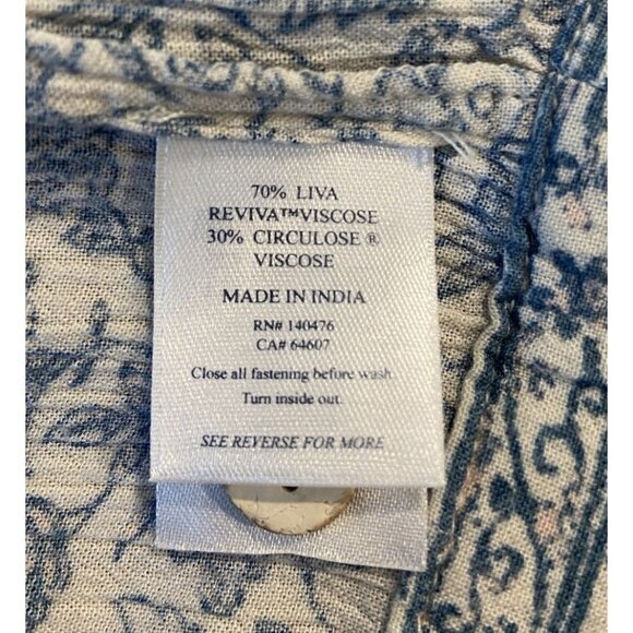 Faherty Island Dress Button Front Tie Waist Blue Cream Floral Large L - Picture 5 of 5